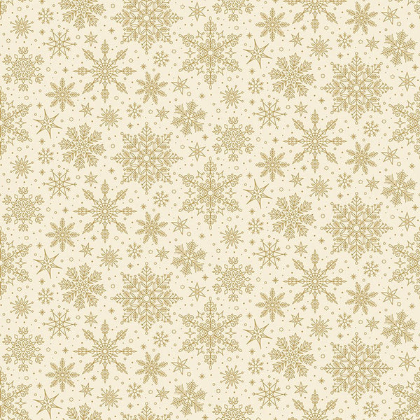 Poinsettias at Christmas Quilt Fabric Snowflakes Cream Foil CF17635-CREAM - Jammin Threads