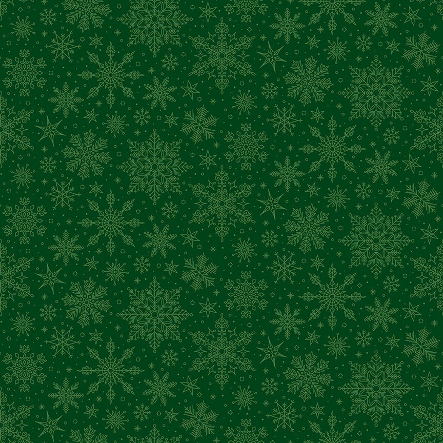 Poinsettias at Christmas Quilt Fabric Snowflakes Green C17635-GREEN - Jammin Threads
