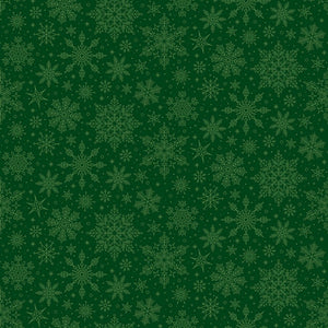 Poinsettias at Christmas Quilt Fabric Snowflakes Green C17635-GREEN - Jammin Threads