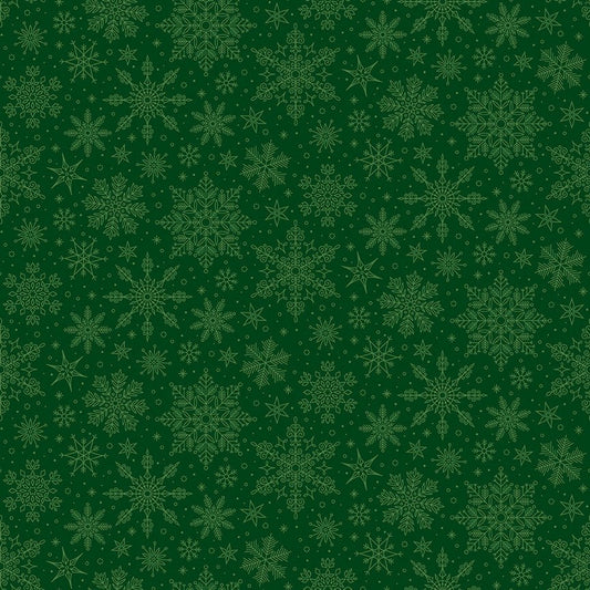 Poinsettias at Christmas Quilt Fabric Snowflakes Green C17635-GREEN - Jammin Threads