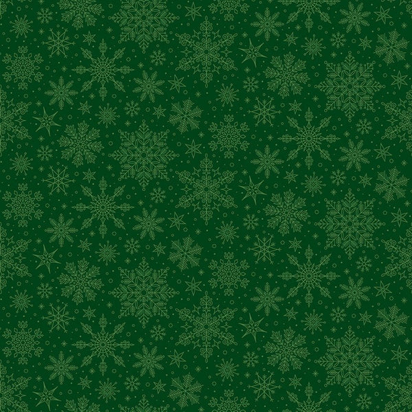 Poinsettias at Christmas Quilt Fabric Snowflakes Green C17635-GREEN - Jammin Threads