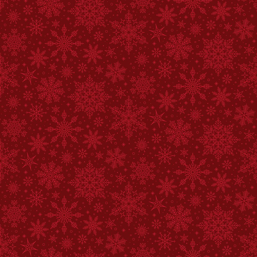 Poinsettias at Christmas Quilt Fabric Snowflakes Red C17635-RED - Jammin Threads