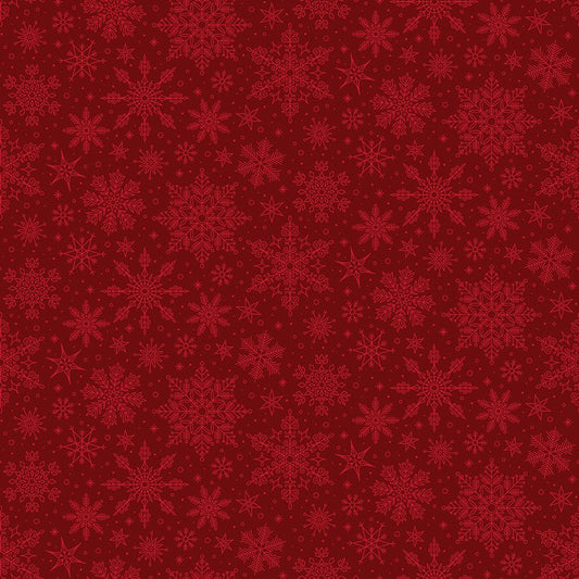 Poinsettias at Christmas Quilt Fabric Snowflakes Red C17635-RED - Jammin Threads