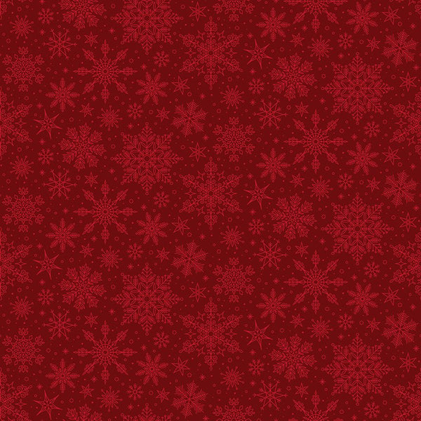 Poinsettias at Christmas Quilt Fabric Snowflakes Red C17635-RED - Jammin Threads