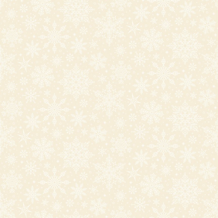 Poinsettias at Christmas Quilt Fabric Snowflakes White C17635-WHITE - Jammin Threads