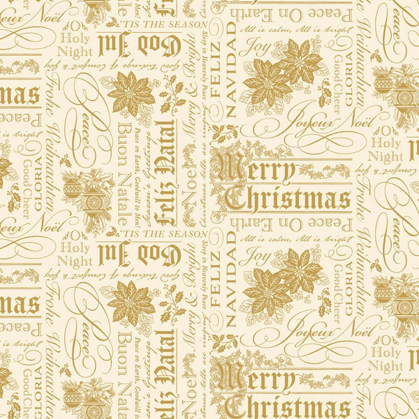 Poinsettias at Christmas Quilt Fabric Text Cream Cf17632-CREAM - Jammin Threads
