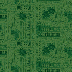 Poinsettias at Christmas Quilt Fabric Text Green C17632-GREEN - Jammin Threads