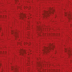 Poinsettias at Christmas Quilt Fabric Text Red C17632-RED - Jammin Threads