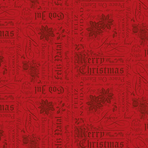 Poinsettias at Christmas Quilt Fabric Text Red C17632-RED - Jammin Threads