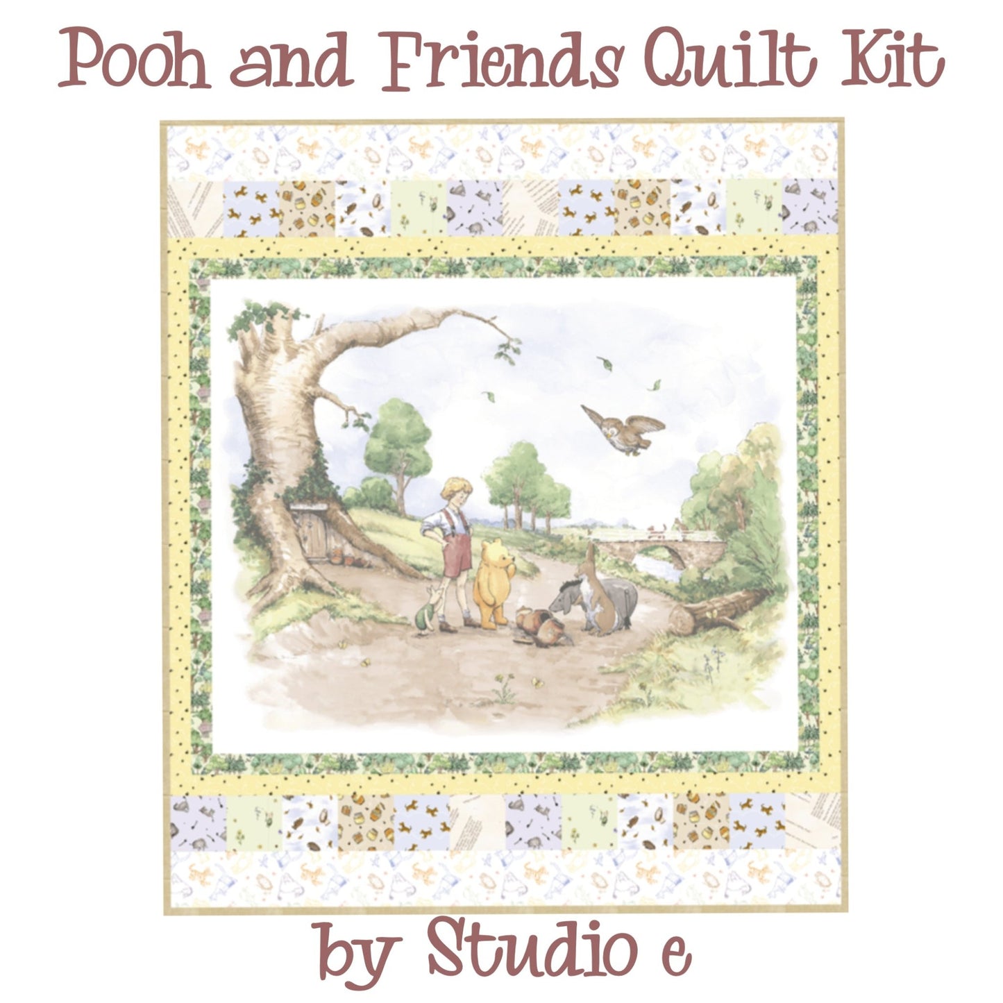 Pooh and Friends Quilt Kit – Classic Winnie Fabric by Studioe | 48" x 56" Quilt Top + Personalized Satin Tag - Jammin Threads