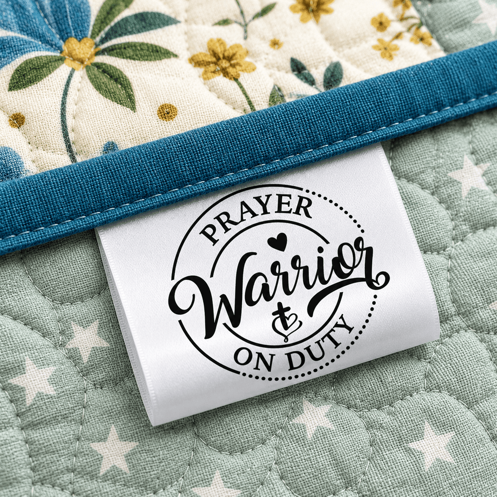 Prayer Warrior on Duty Satin Fold-Over Quilt Tags - Jammin Threads