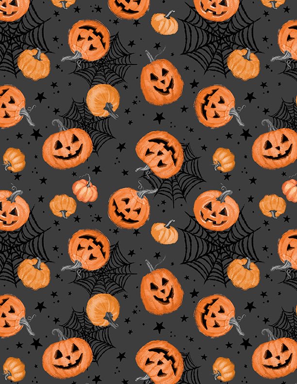 Pumpkin Toss on Black Halloween Quilt Fabric by Wilmington Prints - Jammin Threads