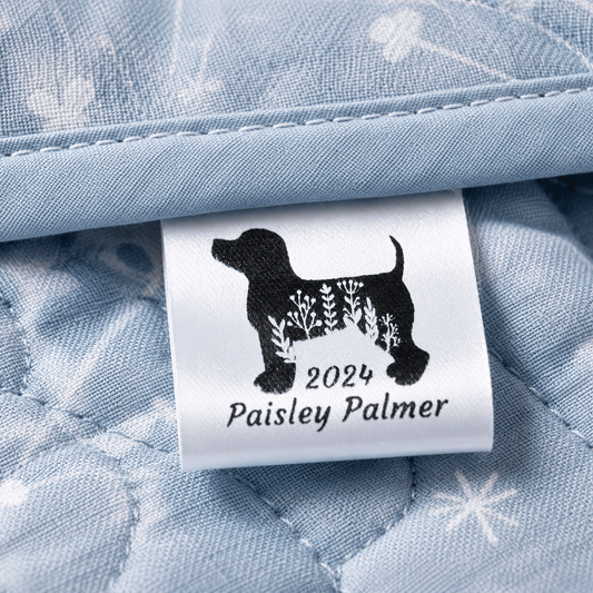 Puppy Dog Satin Labels. 1 inch satin quilt labels and tags - Jammin Threads