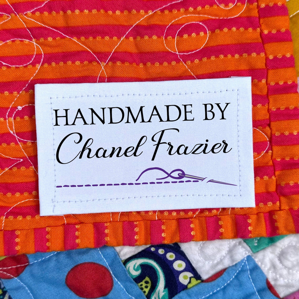 Personalized Handmade By Quilt Labels – Custom Sewing Labels with Needle & Thread Design – Cotton or Polyester – 9 Per Sheet - Jammin Threads