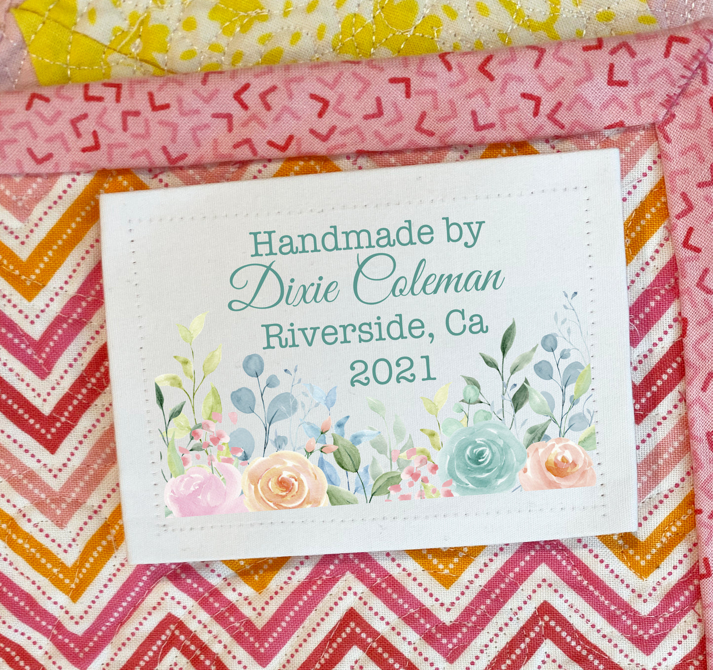 Pretty Floral Quilt Labels - Personalized for you