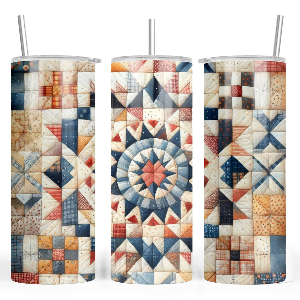 Quilt Pattern 20 oz Skinny Tumbler – Patchwork Quilt Design Insulated Travel Mug with Lid & Straw