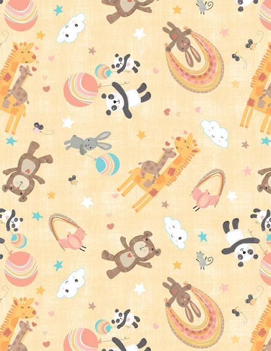 Rainbow Dreams Quilt Fabric Animals Toss Yellow by Jenny Faw 3073 43019 553 - Jammin Threads