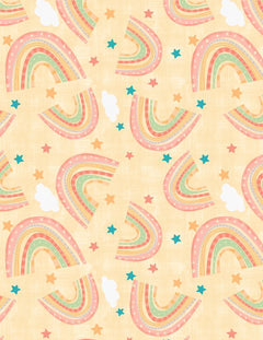 Rainbow Dreams Quilt Fabric Rainbows Toss Yellow by Jenny Faw 3073 43020 535 - Jammin Threads