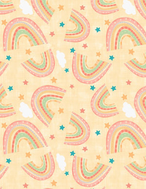 Rainbow Dreams Quilt Fabric Rainbows Toss Yellow by Jenny Faw 3073 43020 535 - Jammin Threads