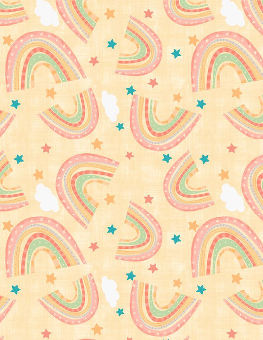 Rainbow Dreams Quilt Fabric Rainbows Toss Yellow by Jenny Faw 3073 43020 535 - Jammin Threads