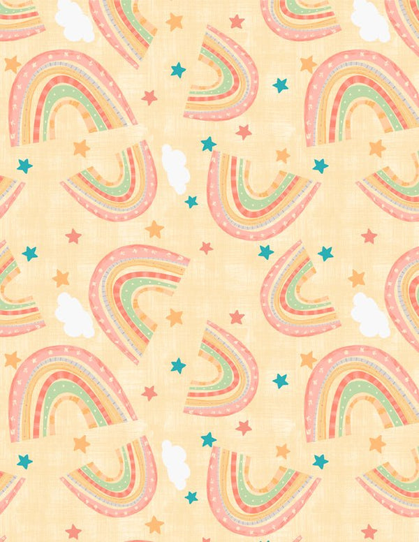 Rainbow Dreams Quilt Fabric Rainbows Toss Yellow by Jenny Faw 3073 43020 535 - Jammin Threads