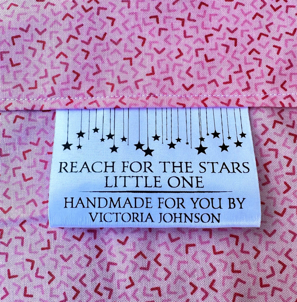 Reach for the Stars Little One Personalized Satin Quilt Tag – Custom Fold-Over Label - Jammin Threads