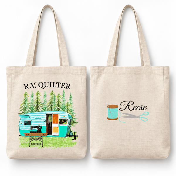 RV Quilter Personalized Tote Bag – Retro Camper Sewing Bag - Jammin Threads
