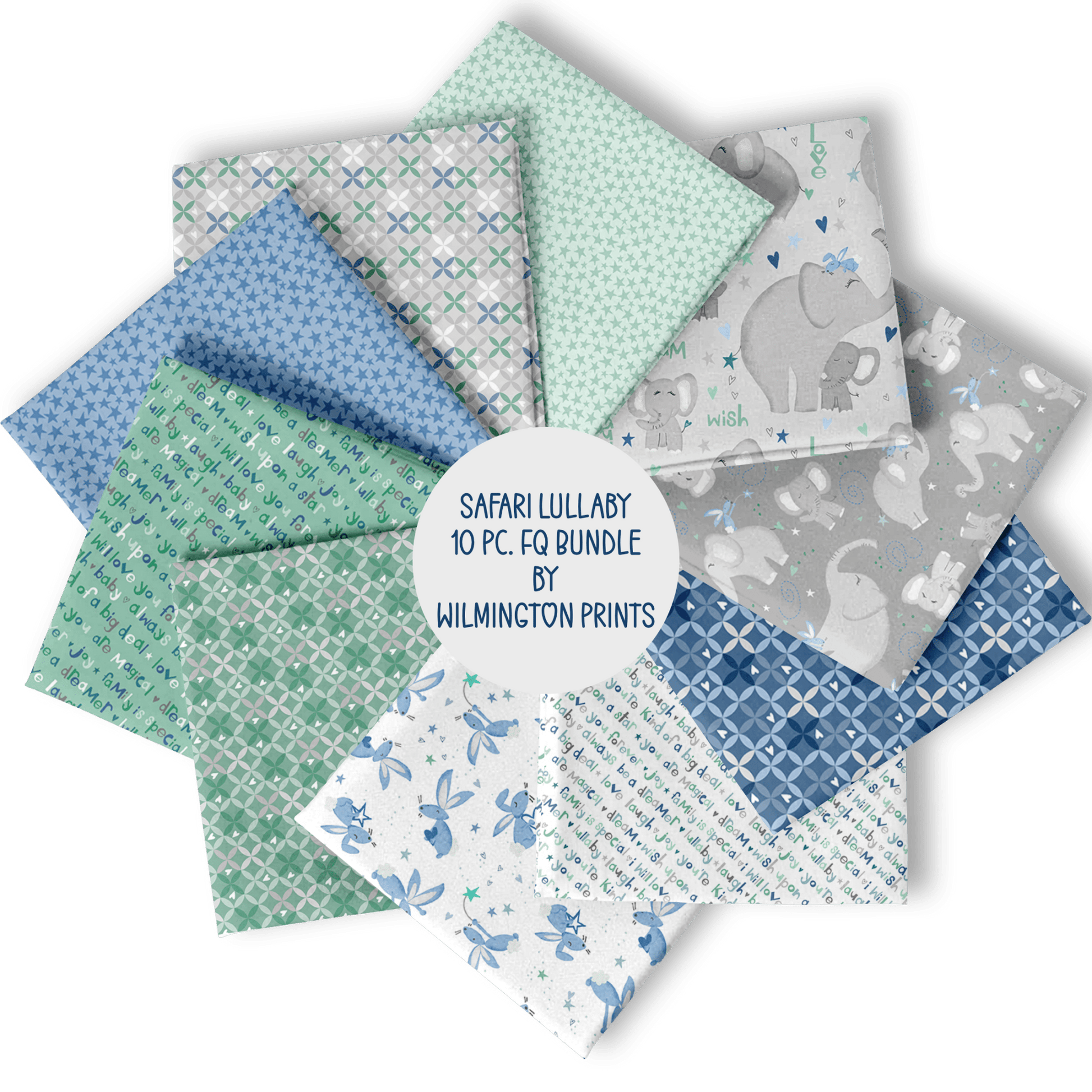 Safari Lullaby Baby Quilt Fabric Fat Quarter Bundle 10 pc. Fat Quarter Bundle - Jammin Threads