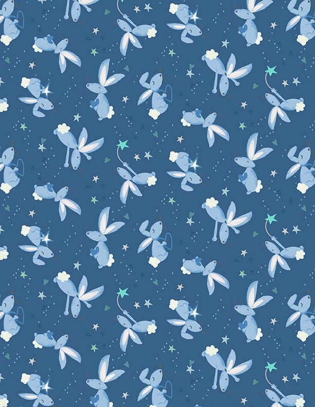 Safari Lullaby Bunny Toss Blue Quilt Fabric by Wilmington Prints - Jammin Threads