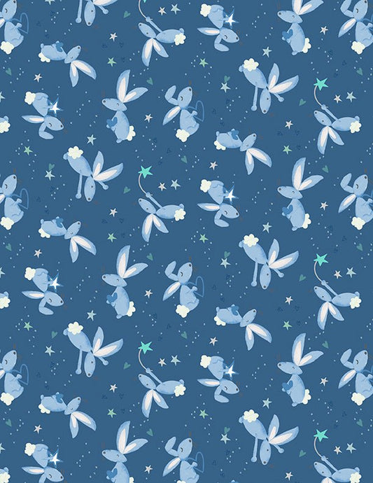 Safari Lullaby Bunny Toss Blue Quilt Fabric by Wilmington Prints - Jammin Threads