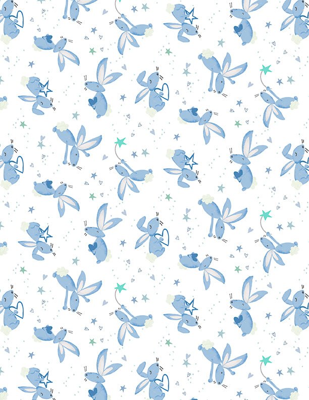 Safari Lullaby Bunny Toss White Quilt Fabric by Wilmington Prints - Jammin Threads