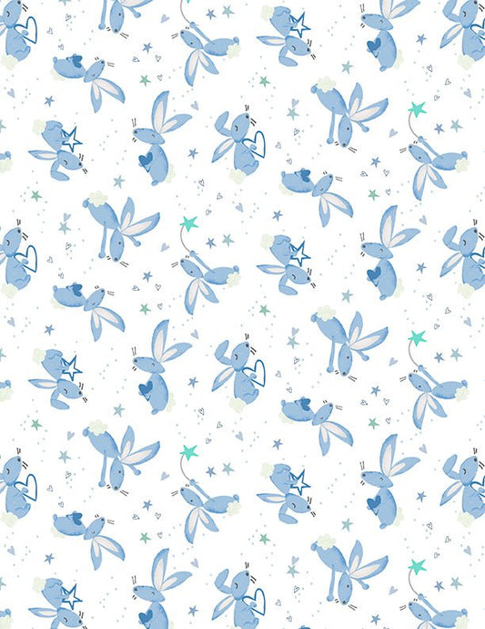 Safari Lullaby Bunny Toss White Quilt Fabric by Wilmington Prints - Jammin Threads