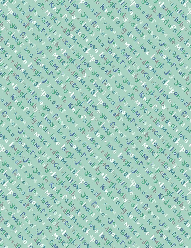 Safari Lullaby Diagonal Words Green Quilt Fabric by Wilmington Prints - Jammin Threads