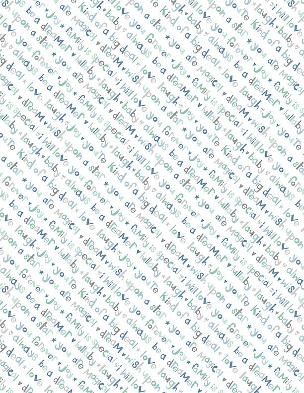 Safari Lullaby Diagonal Words White Quilt Fabric by Wilmington Prints - Jammin Threads