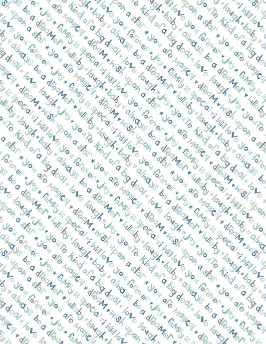 Safari Lullaby Diagonal Words White Quilt Fabric by Wilmington Prints - Jammin Threads