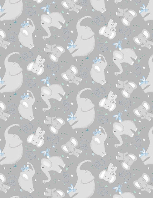 Safari Lullaby Elephant Toss Gray Quilt Fabric by Wilmington Prints - Jammin Threads