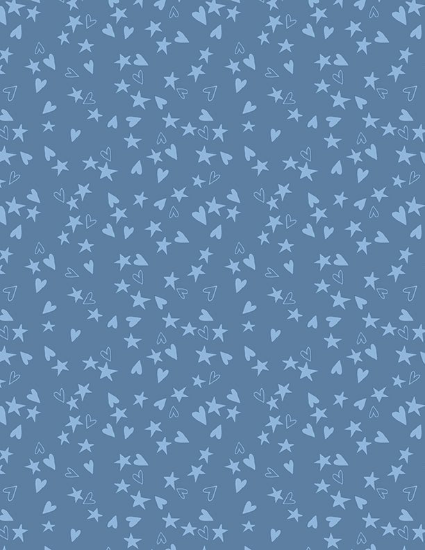 Safari Lullaby Heart and Stars Blue Quilt Fabric by Wilmington Prints - Jammin Threads