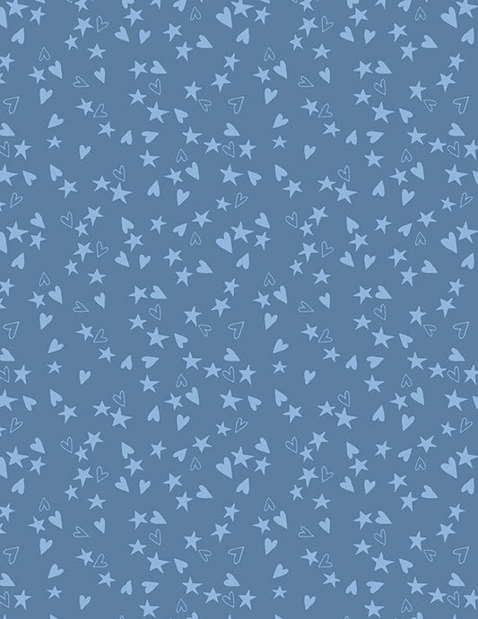 Safari Lullaby Heart and Stars Blue Quilt Fabric by Wilmington Prints - Jammin Threads