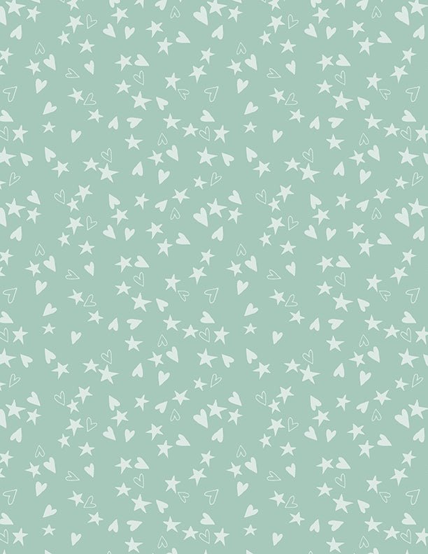 Safari Lullaby Heart and Stars Green Quilt Fabric by Wilmington Prints - Jammin Threads