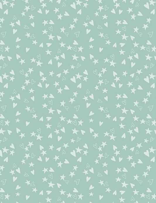 Safari Lullaby Heart and Stars Green Quilt Fabric by Wilmington Prints - Jammin Threads