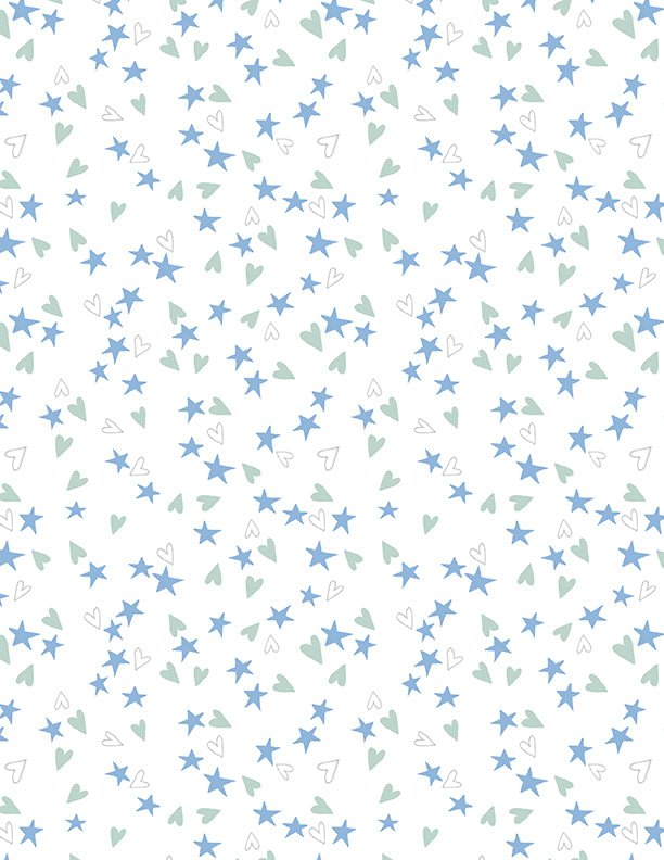 Safari Lullaby Heart and Stars White Quilt Fabric by Wilmington Prints - Jammin Threads