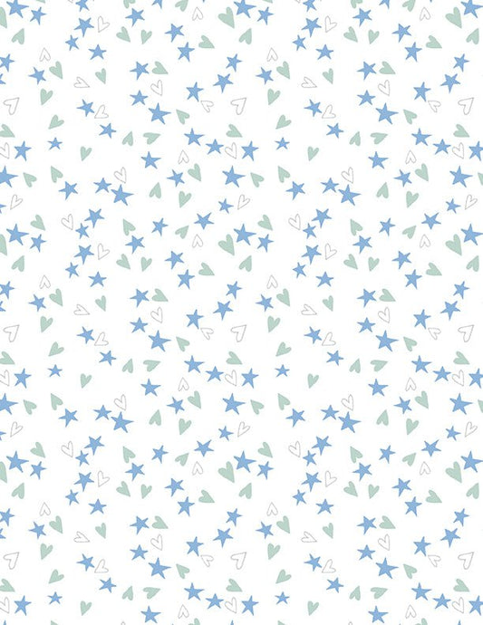 Safari Lullaby Heart and Stars White Quilt Fabric by Wilmington Prints - Jammin Threads