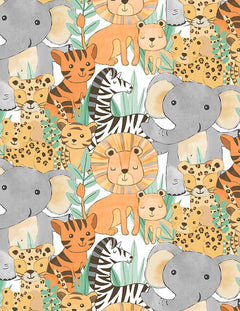 Safari Snuggles Baby Quilt Fabric Animals All Over White by Jenny Faw 3073 - 42028 - 187 - Jammin Threads