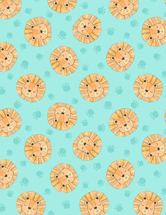 Safari Snuggles Baby Quilt Fabric Lion Toss Teal by Jenny Faw 3073 42032 787 - Jammin Threads