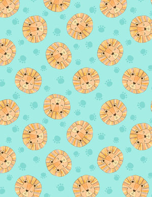 Safari Snuggles Baby Quilt Fabric Lion Toss Teal by Jenny Faw 3073 42032 787 - Jammin Threads