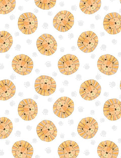 Safari Snuggles Baby Quilt Fabric Lion Toss White by Jenny Faw 3073 42032 189 - Jammin Threads