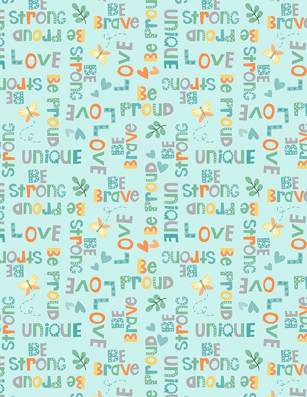 Safari Snuggles Baby Quilt Fabric Word Toss Teal by Jenny Faw 3073 42033 779 - Jammin Threads