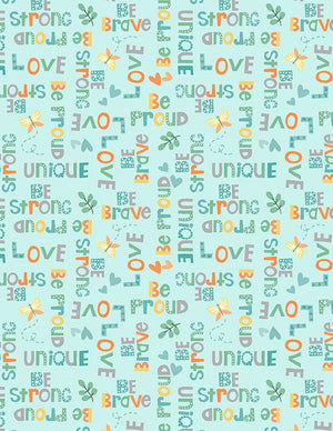Safari Snuggles Baby Quilt Fabric Word Toss Teal by Jenny Faw 3073 42033 779 - Jammin Threads