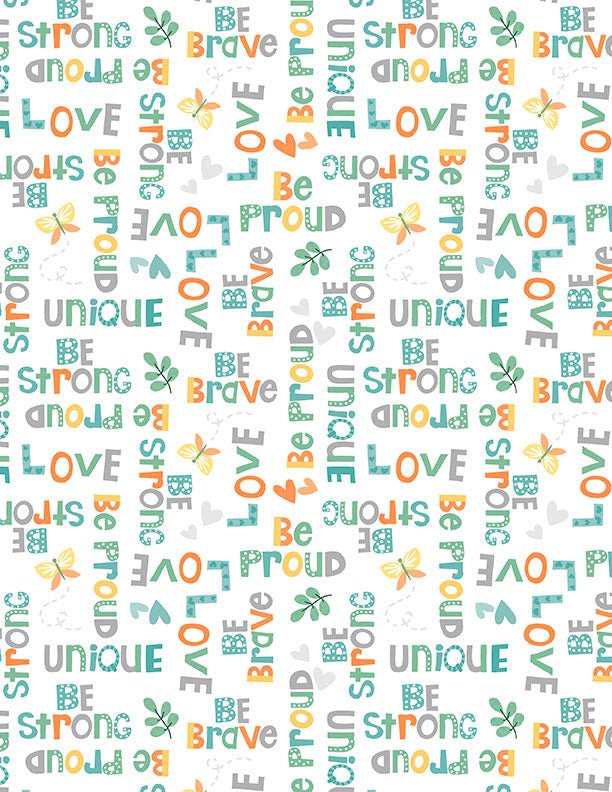 Safari Snuggles Baby Quilt Fabric Word Toss White by Jenny Faw 3073 42033 179 - Jammin Threads