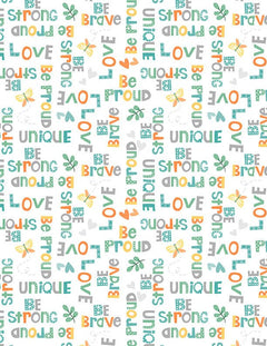 Safari Snuggles Baby Quilt Fabric Word Toss White by Jenny Faw 3073 42033 179 - Jammin Threads